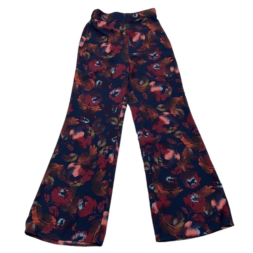 Leith Pants Blue Red Floral Palazzo Wide Leg Pull On Size XS